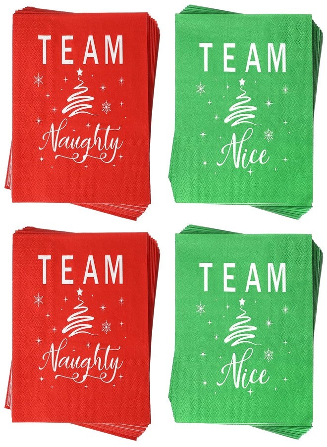 Sabary 100 Pcs Christmas Cocktail Napkins Team Naughty and Team Nice Beverage Napkins Red and Green Christmas Paper Napkins Funny Holiday Napkins for Christmas Dinner Party, 2 Ply, 5 x 5 Inch - Image 1